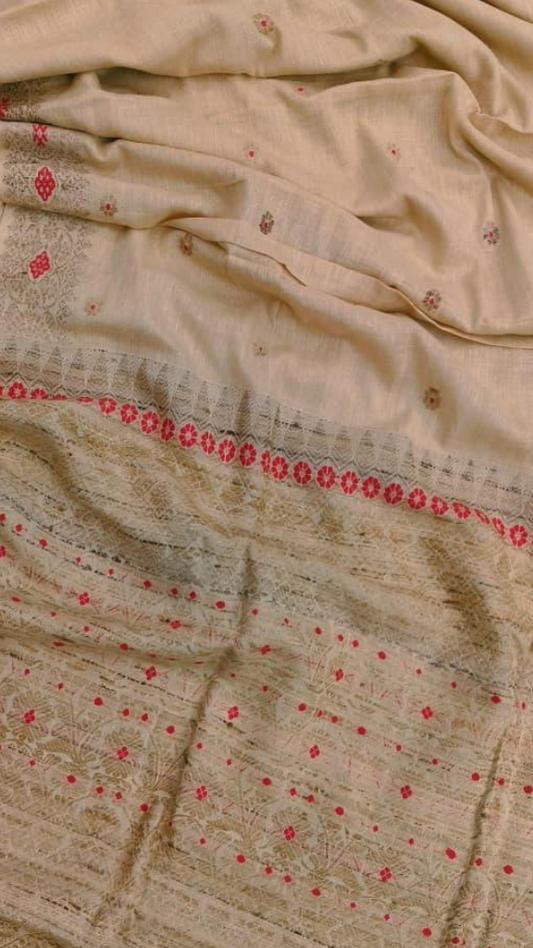 Close-up of hand-spun Eri silk pit loom weave from Assam, dense natural texture and artisan craftsmanship built to last generations
