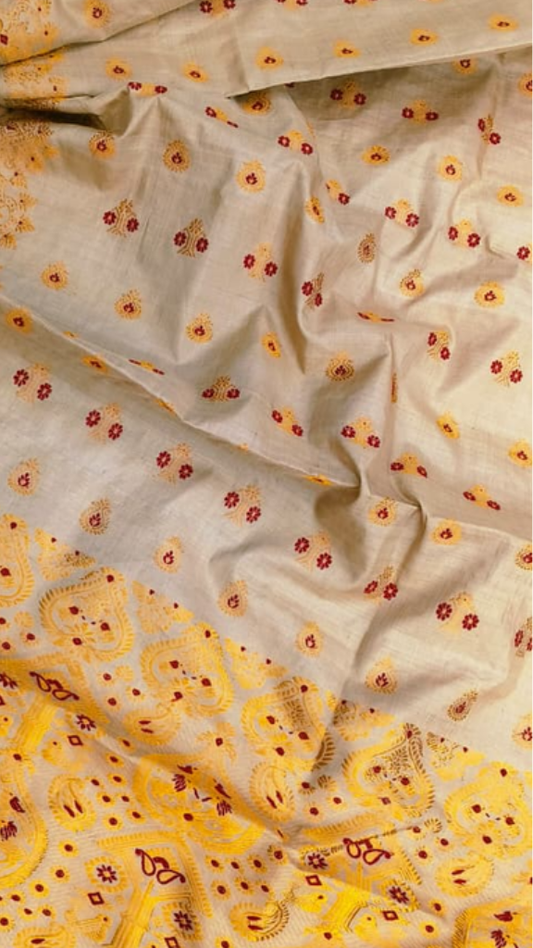 Shop Muga Silk Saree online – side drape showing rich silk texture