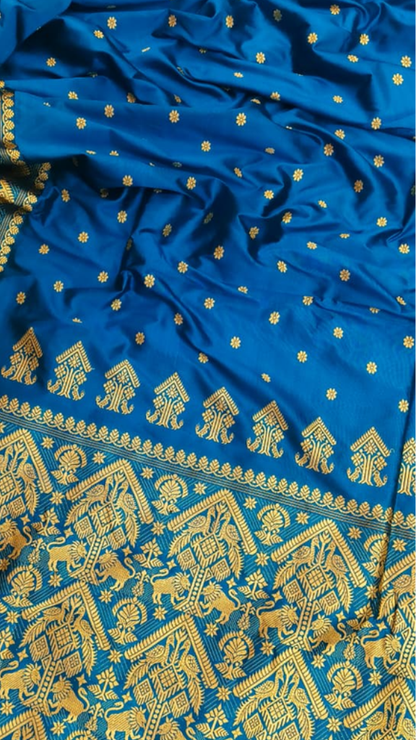 Macro shot of Assam Mulberry Silk weave showing fine thread uniformity, pearl-like natural sheen and handloom texture