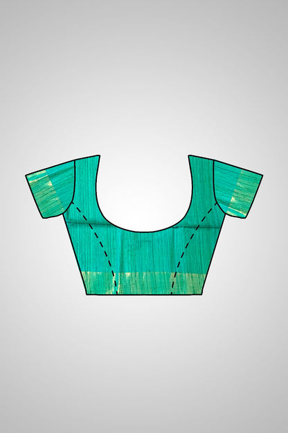 Buy Black and Turquoise Ghicha Tussar Silk Saree online – Saree blouse view