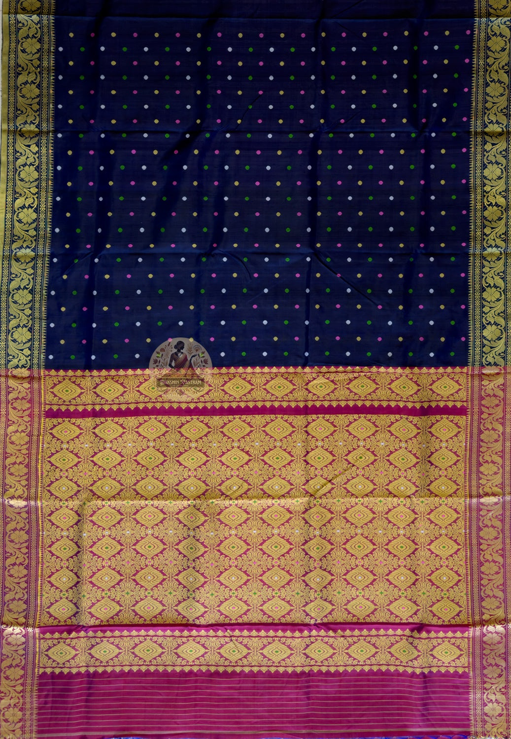 Full view of Bishnupuri pure katan silk saree in complete drape – the heirloom Bengal handloom that makes every woman feel she has arrived, for Diwali, weddings and galas worldwide