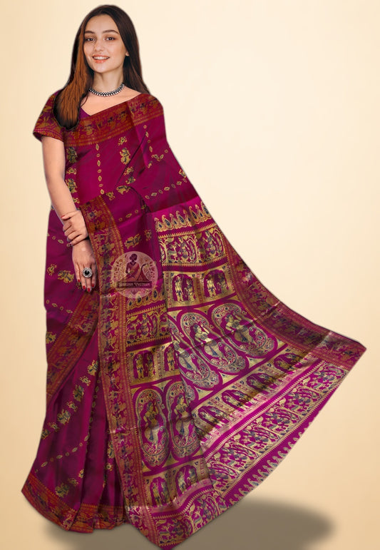 Handloom Baluchari pure silk saree with mythological motif pallu — Dakshin Vastram UK