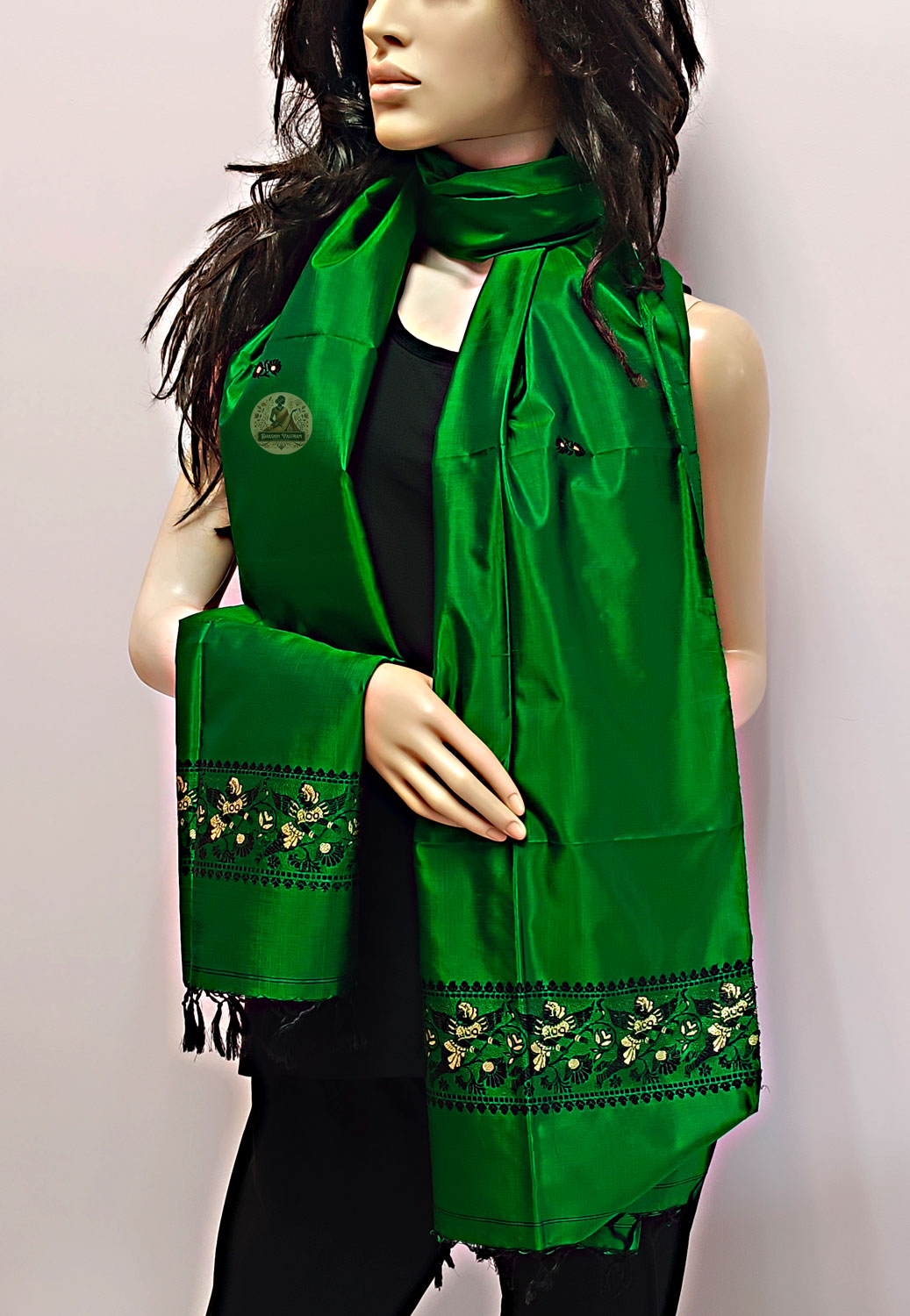 Explore silk stole fashion – Rear shot with flowing fabric