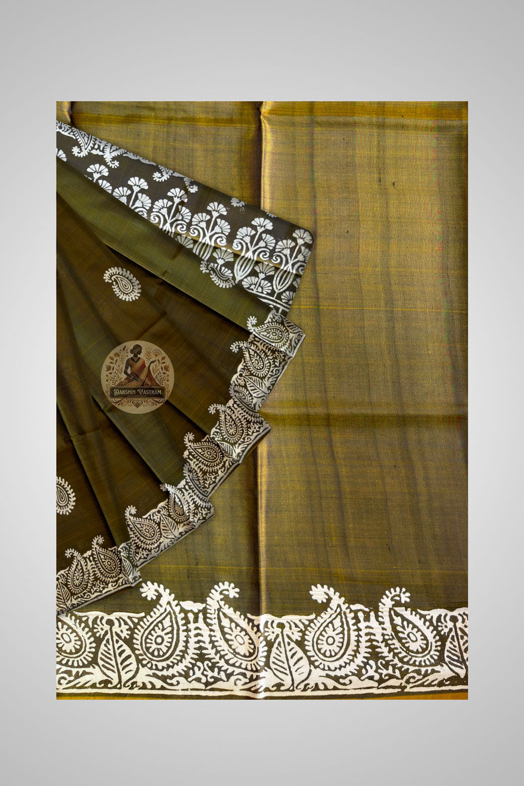Buy Handloom Bishnupur Silk Saree online – Close-up of block print pattern
