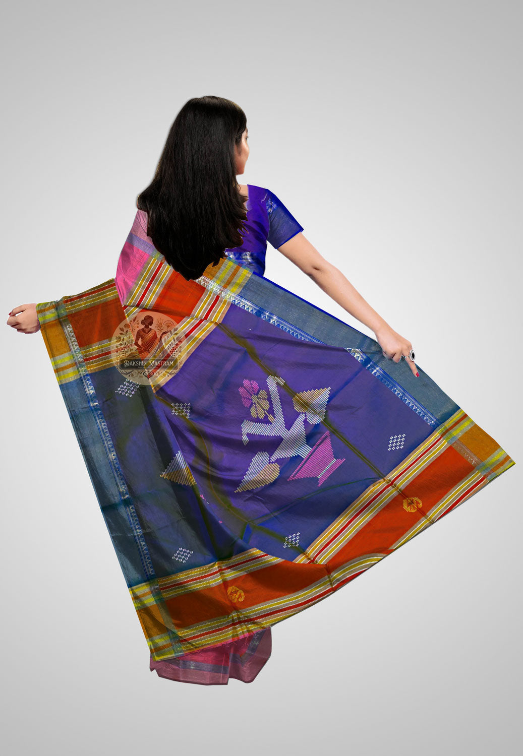 Shop Pure Silk Saree Online – Rear image with draped pallu