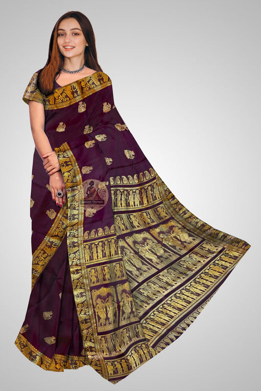 Buy Baluchari Pure Silk Saree online – Front view of handloom silk saree