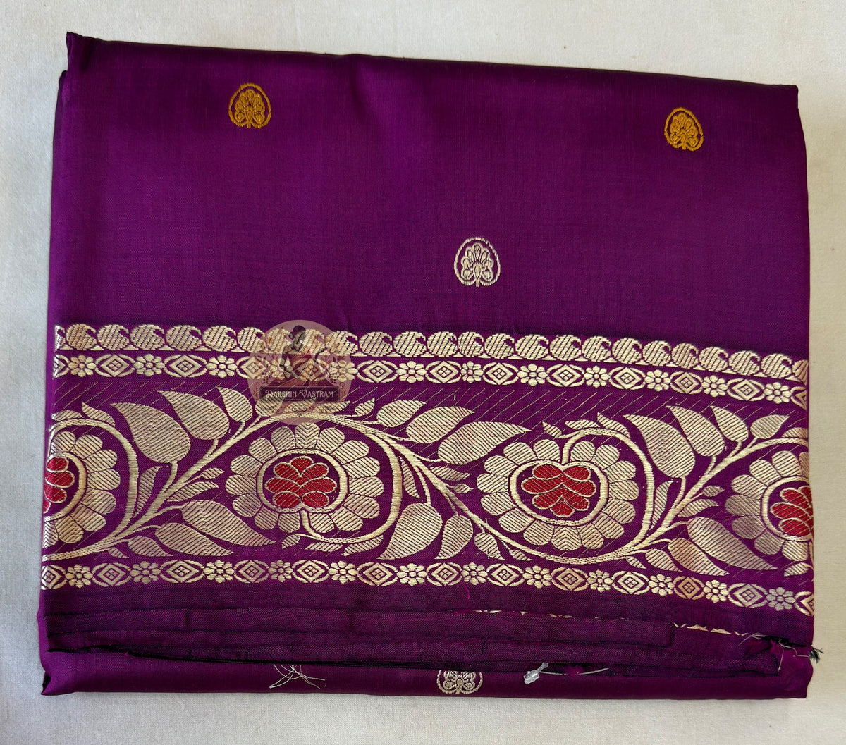 Full view of premium Baluchari Silk Saree by Dakshin Vastram — wear it like a prayer in pure Bengal silk, part of Durga Puja Collection 2026, handwoven in Bishnupur for weddings, Durga Puja and cultural celebrations across UK, USA, EU and India