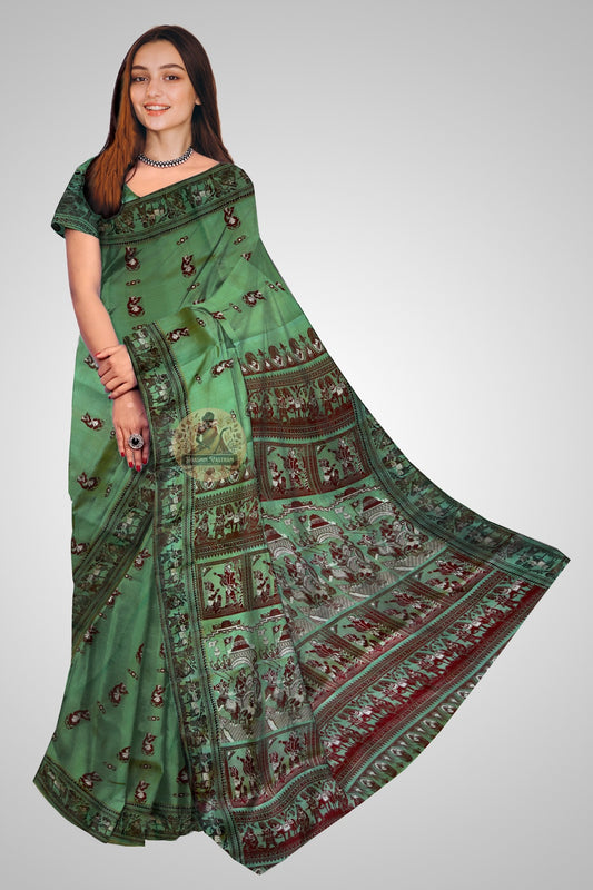 Buy Baluchari Silk Saree online – Front view of traditional silk drape