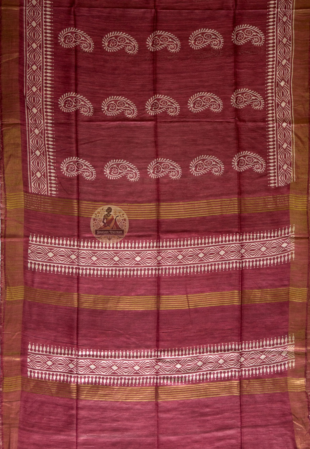 Full view of Ghicha Tussar Silk Saree laid flat, showcasing complete handwoven fabric, earthy tones and natural silk finish, loved across Kolkata, Jaipur and Hyderabad