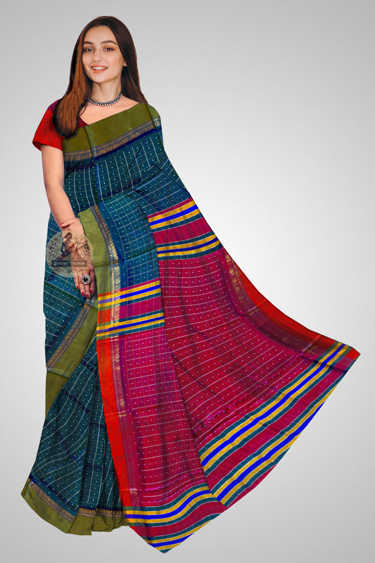 Buy Bishnupur Pure Silk Bindu Booti Saree online – Front view of Mulberry silk saree