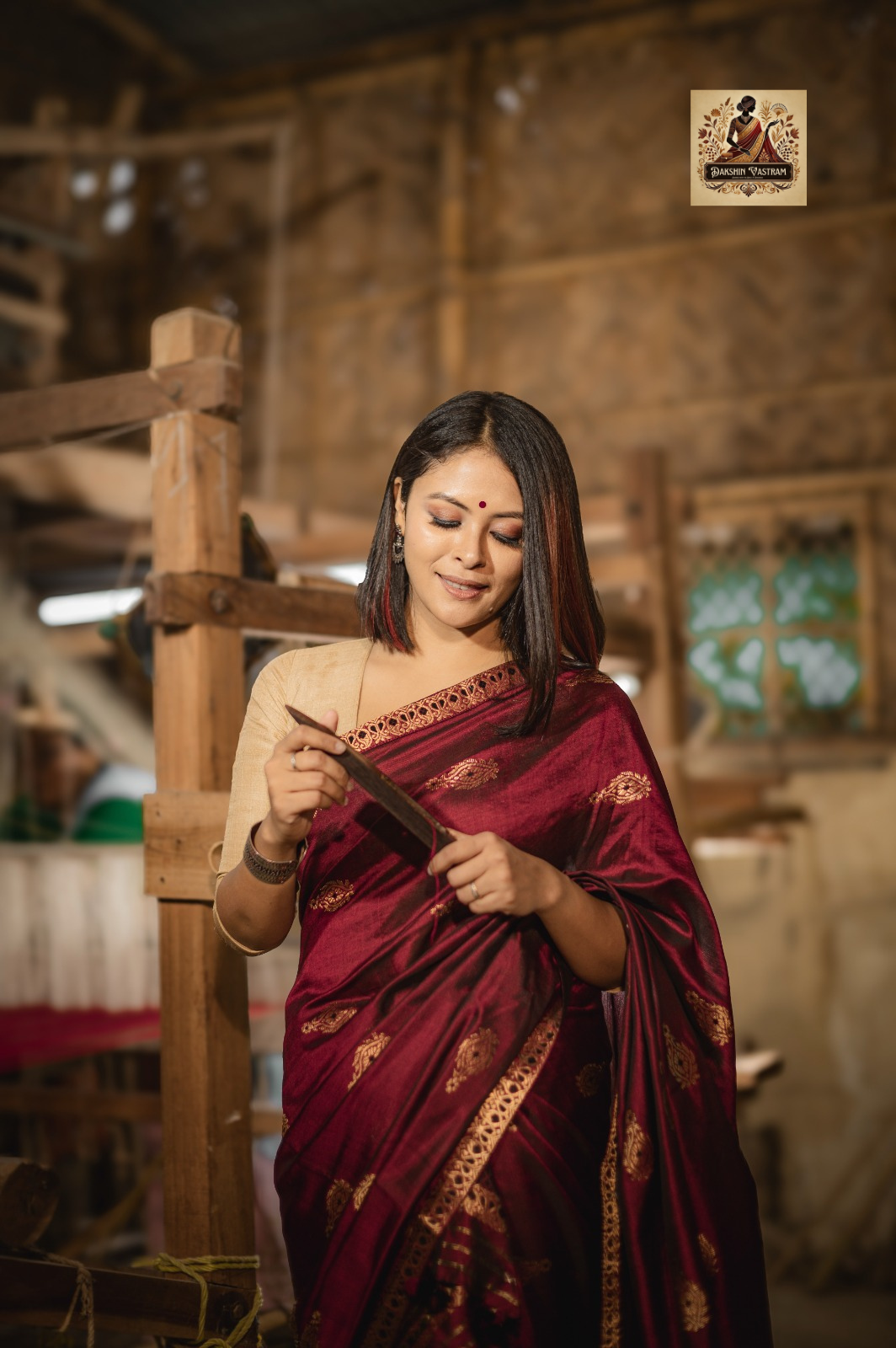 Close-up of bridal Mekhela Chador silk with intricate peacock and lotus handwoven motifs – Assam wedding fabric