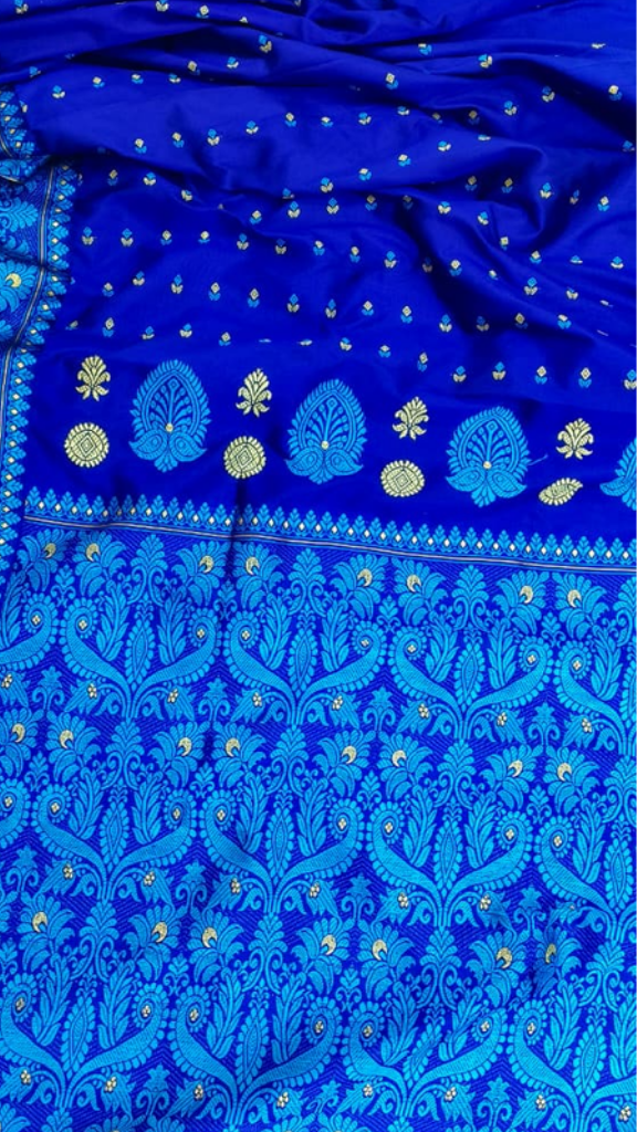 Buy Mulberry Silk Saree Assam – Rear view showing pallu design