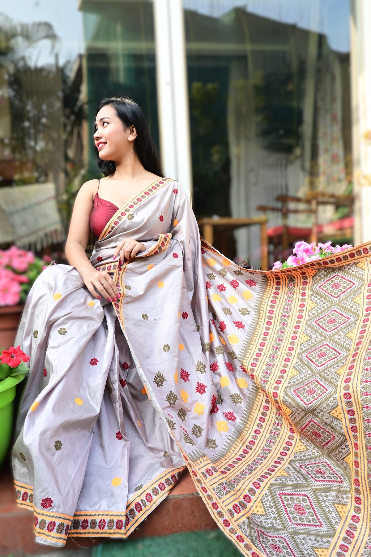 Shop Pure Silk Saree online – Saree with matching stitched blouse view