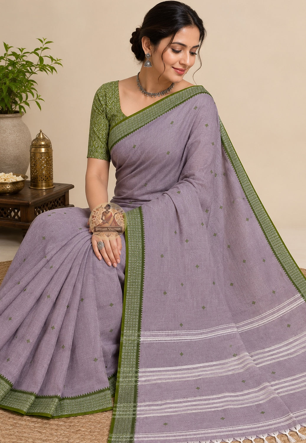 Side view of lightweight pure cotton saree showcasing soft texture and graceful fall