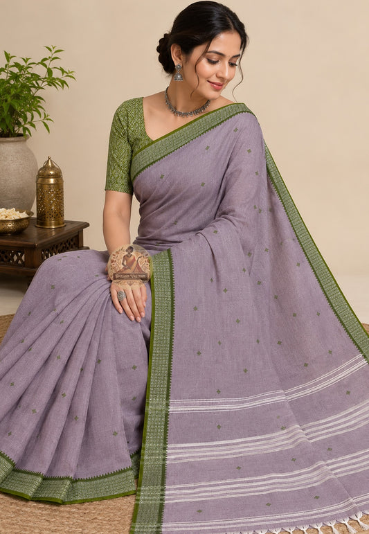 Side view of lightweight pure cotton saree showcasing soft texture and graceful fall