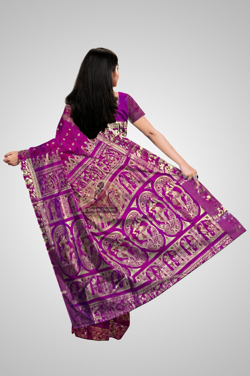 Buy Swarnachari Pure Silk Saree online – Regal Purple rear view