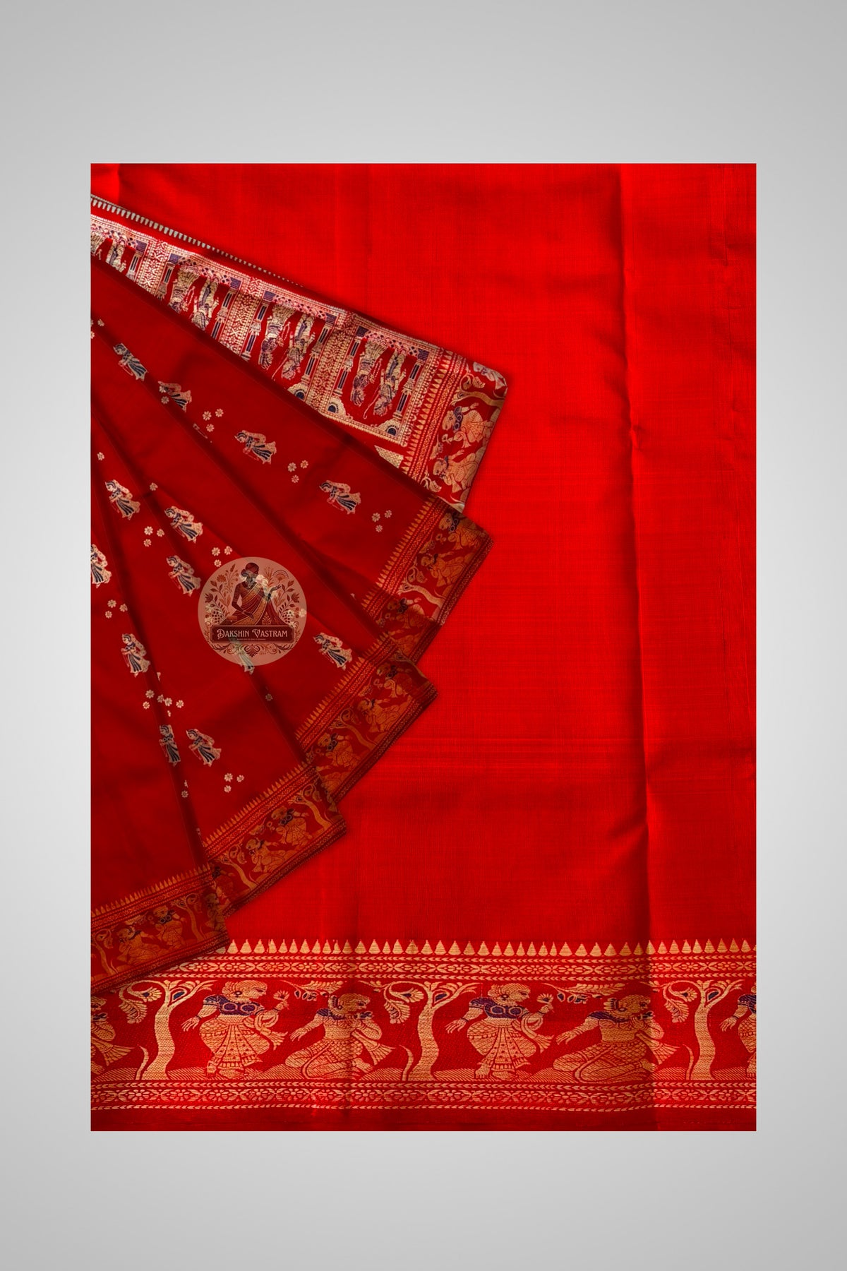 Buy Mythological Baluchari Saree – Saree laid flat with border view