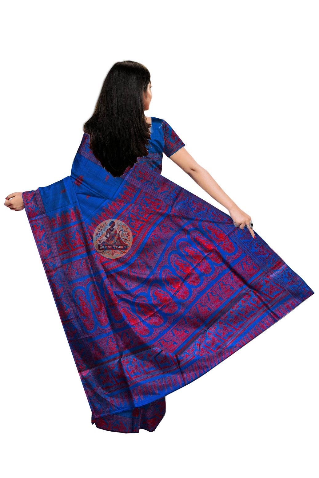Pure silk Baluchari saree in dark chocolate brown with traditional Bengali figurative weave and ivory pallu