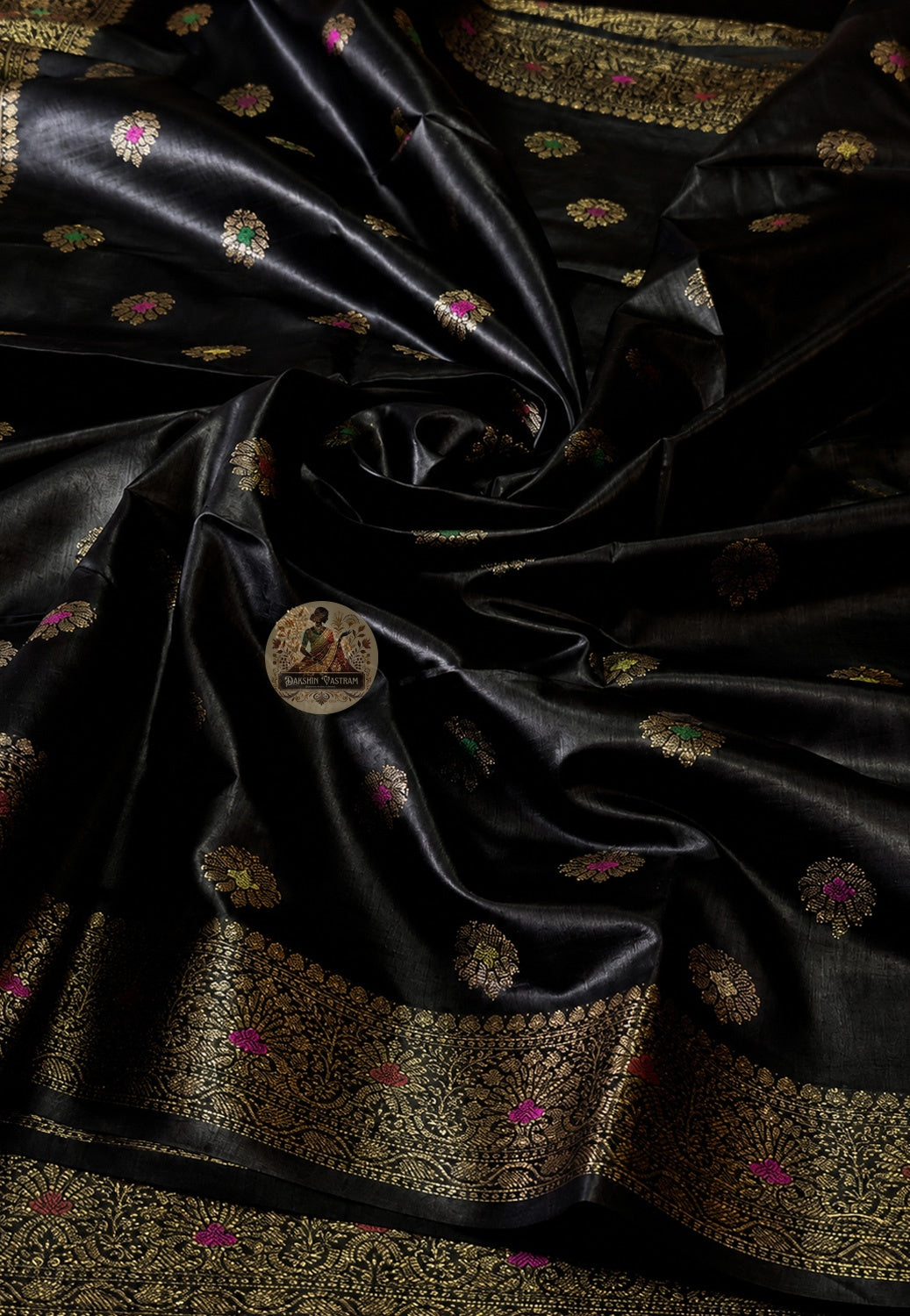 Matching blouse piece of Banarasi Muga Tussar Saree in natural Muga silk with zari border, included with the saree