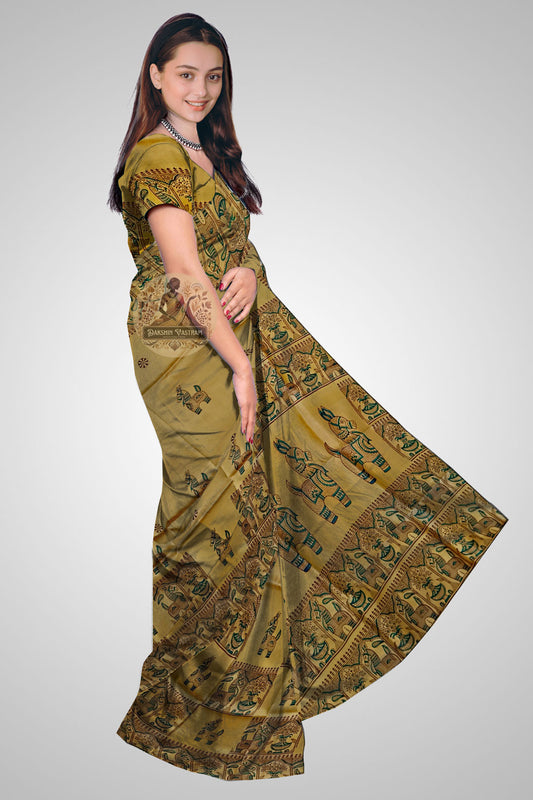 Shop Silk Block Print Saree online – Side profile showcasing design