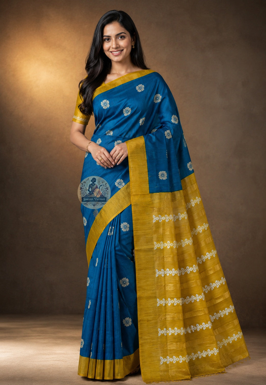 Side view of handwoven Ghicha Tussar Silk Saree showing effortless drape and balanced weight, breathable raw silk ideal for Holi celebrations in Mathura and Raksha Bandhan mornings in Nagpur