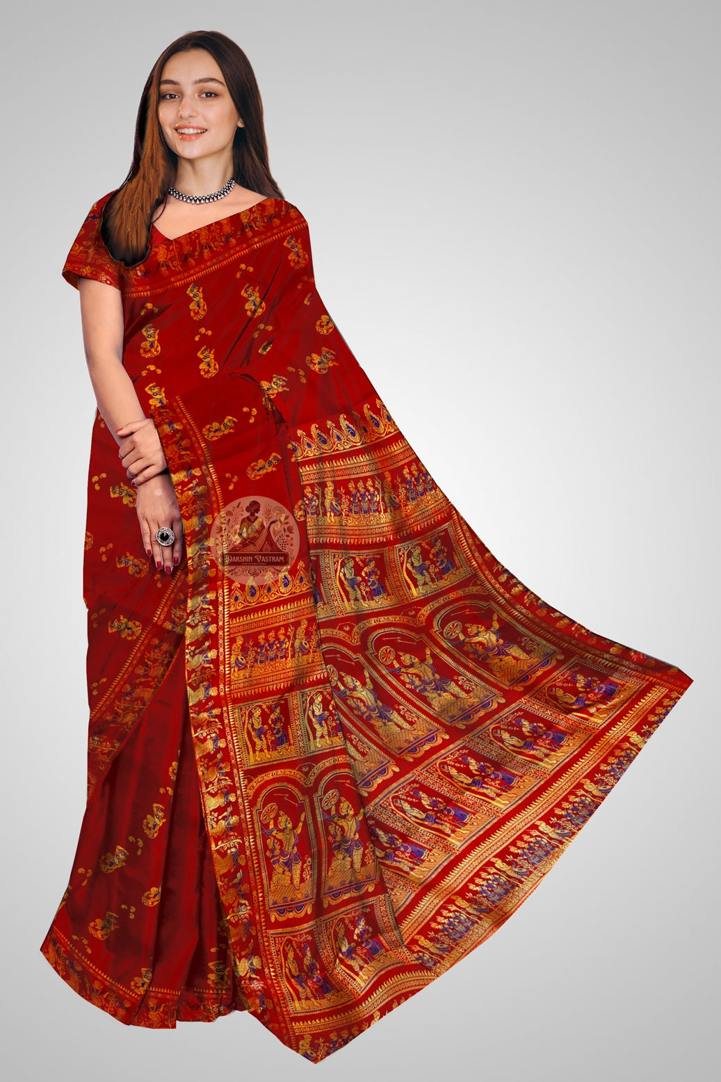 Buy Baluchari Pure Silk Saree online – Front view of handloom silk saree
