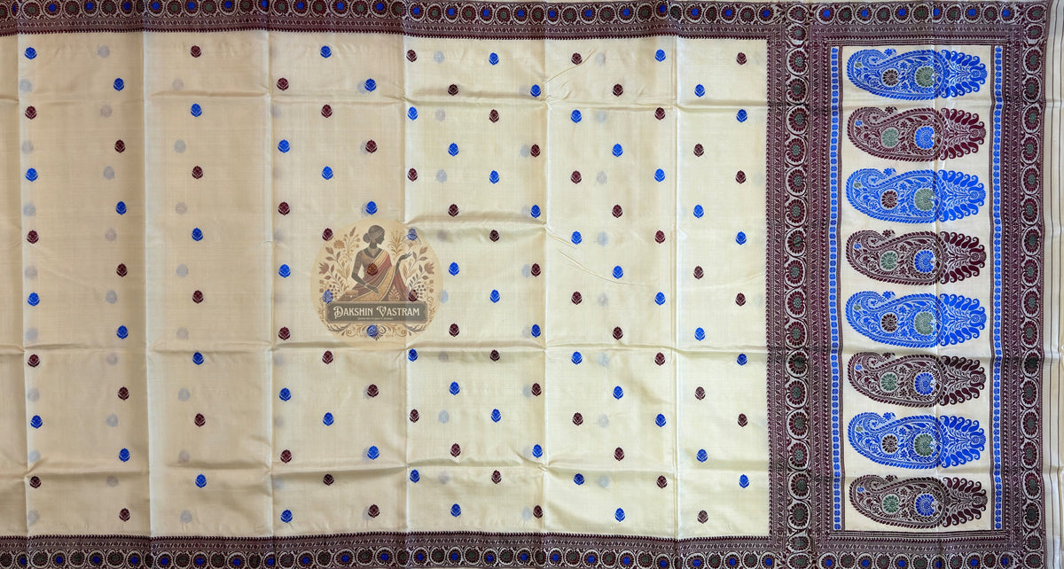 Close-up of rarest pure silk fabric of Bishnupur Baluchari Saree showing extraordinary luminous sheen, finest handwoven texture and exceptional drape — silk of the highest quality from Bengal's most celebrated handloom tradition