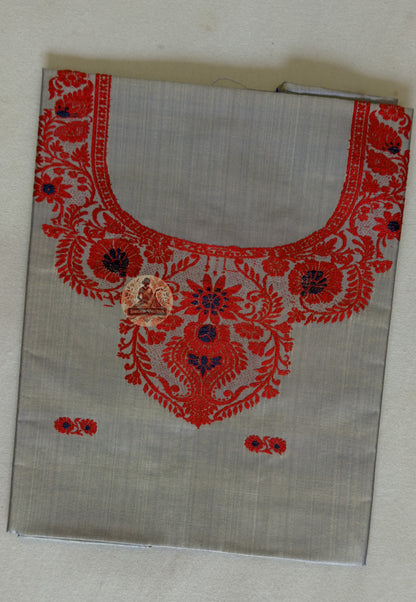 Slate Grey Baluchari Silk kurti fabric in premium heritage packaging – gift-ready Indian handloom textile from Dakshin Vastram
