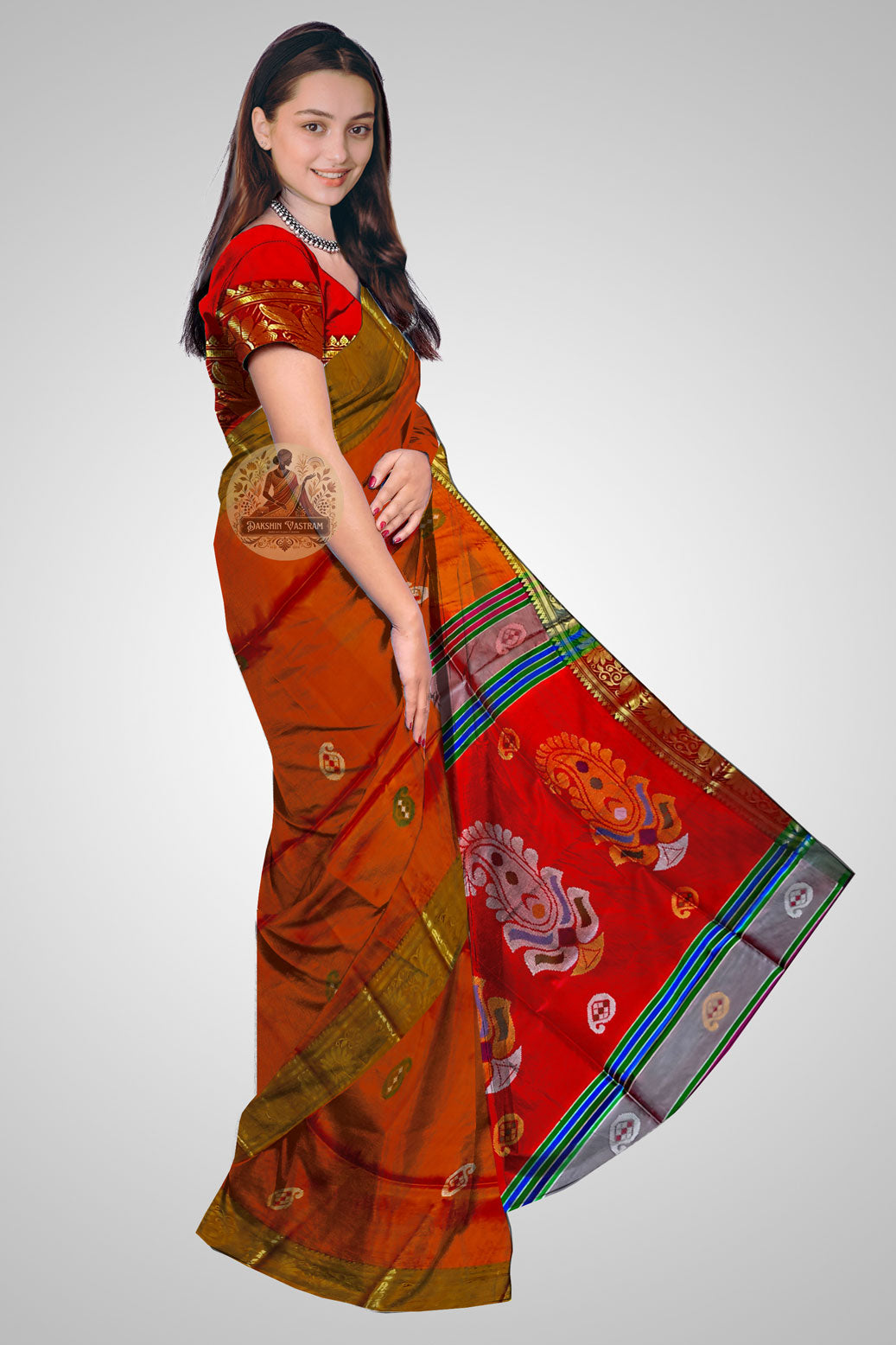 Shop Indian Pure Silk Saree online – Draped side view image