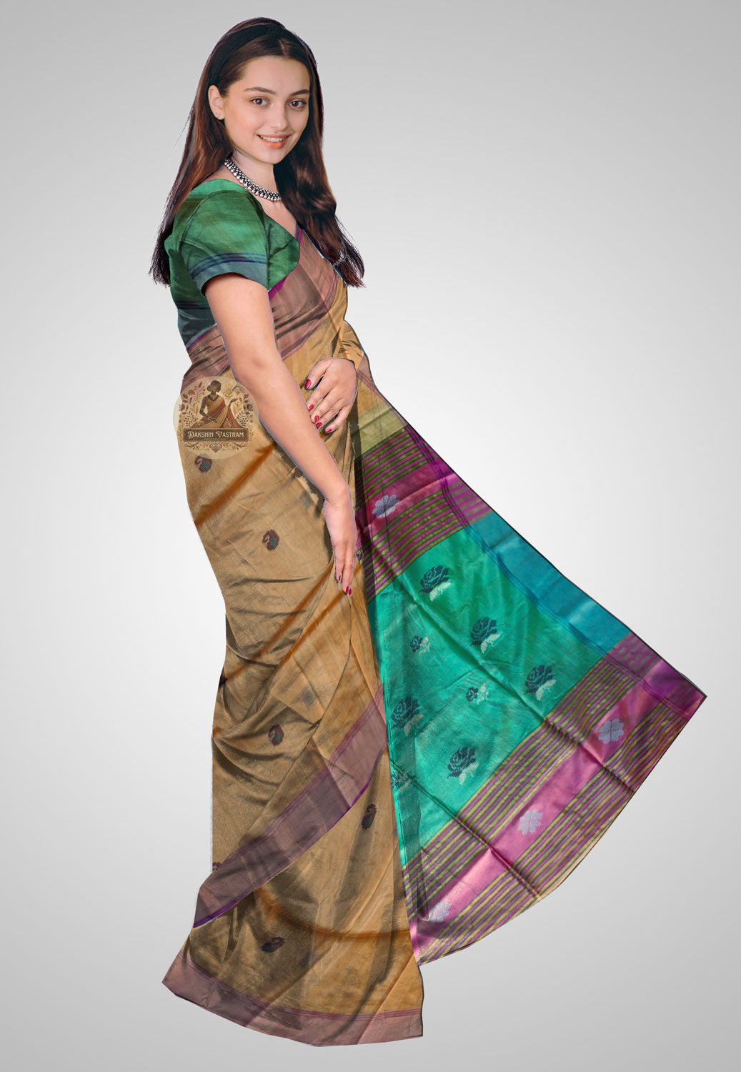 Buy Pure Katan Silk Saree online – Katan Silk Saree side view