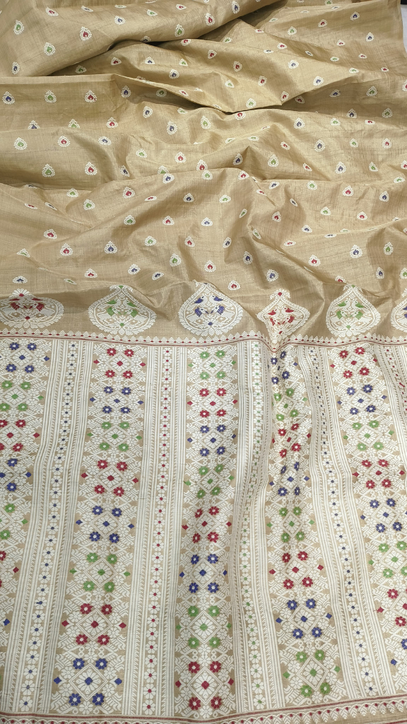 Muga silk saree presented as a Diwali and Mother's Day gift — authentic Assam handloom delivered to Ilford, Slough, Croydon and worldwide