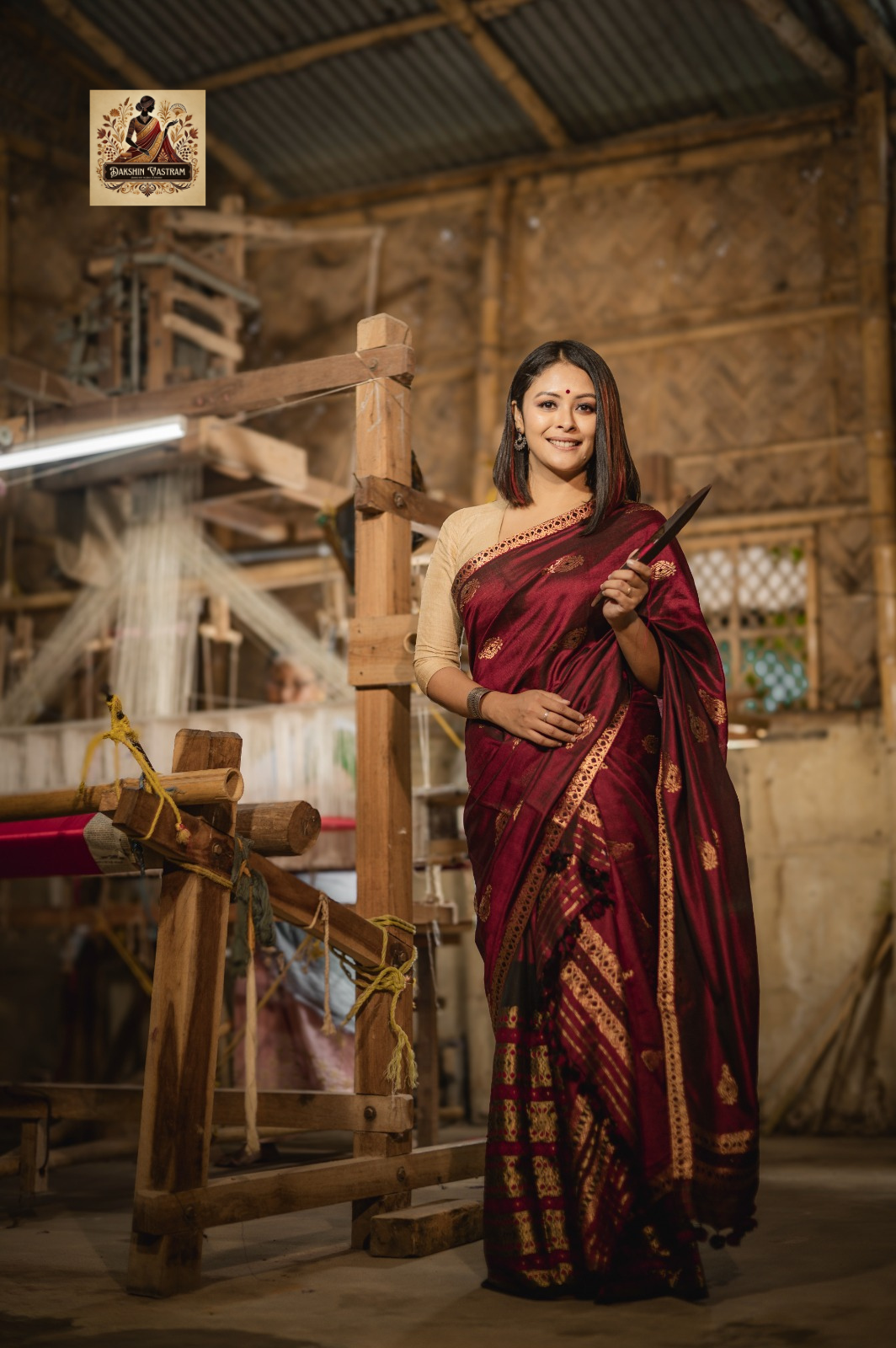 Full bridal drape of Assamese Mekhela Chador in handwoven silk – wedding trousseau piece delivered across UK