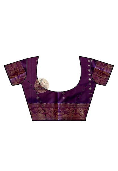 Intricate gold motif detailing on handloom Swarnachari pure silk saree border and pallu