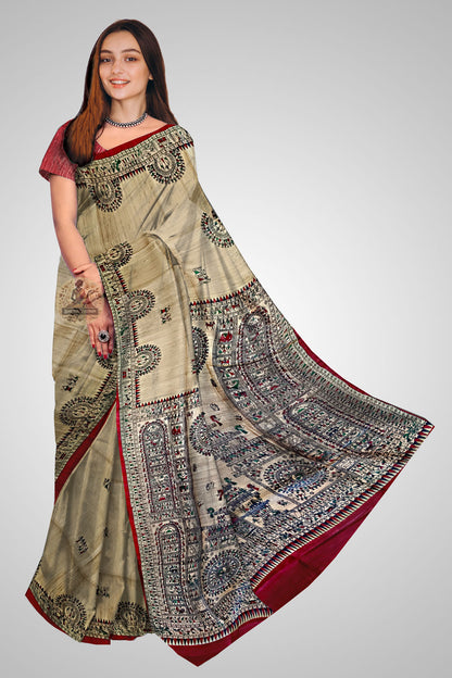 Buy Tussar Silk Saree online – Front view showing handloom detailing