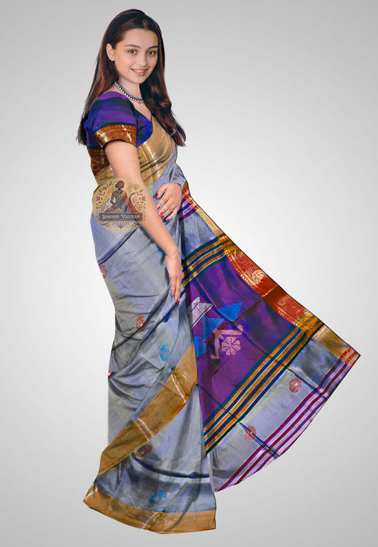 Shop Elegant Indian Saree – Pure silk side view with handloom border