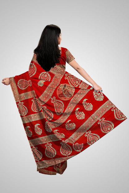 Buy Pure katan silk saree featuring handwoven craftsmanship, rich texture, and heritage Bengal design