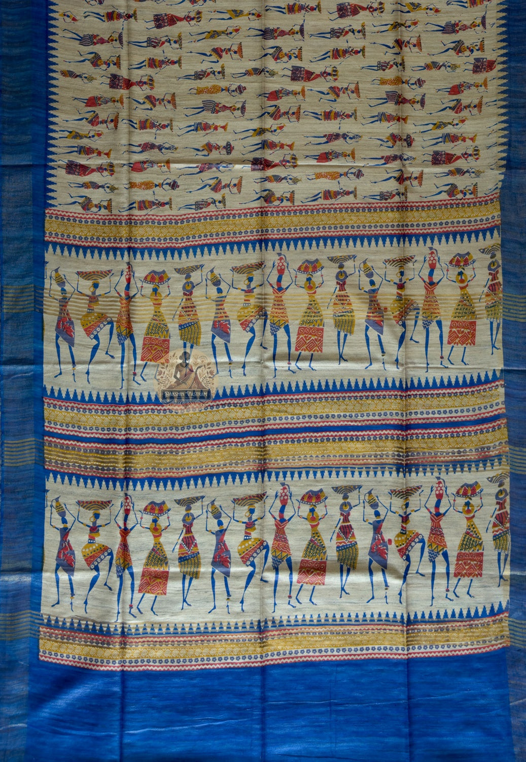 Full view of Ghicha Tussar Silk Saree laid flat showcasing complete handwoven wild Tussar fabric, a deeply personal saree for Poila Boishakh, Durga Puja, Diwali and every moment worth remembering