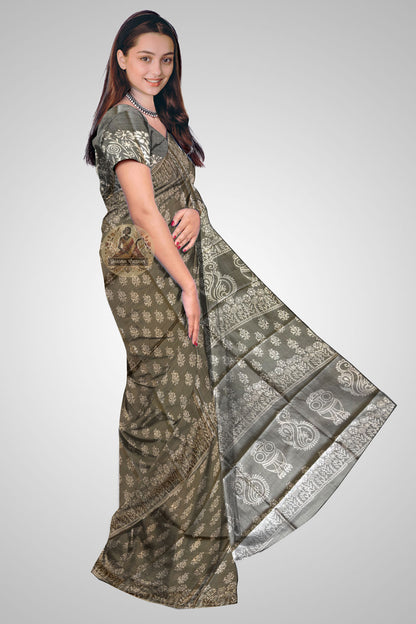 Shop Bishnupur Silk Saree online – Side view showing block print patterns
