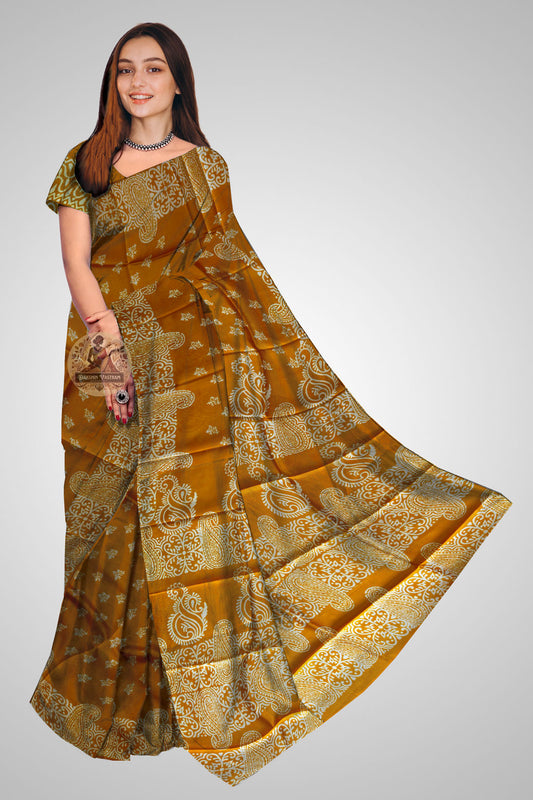 Buy Bishnupur Silk Block Print Saree online – Front view of Mulberry silk saree