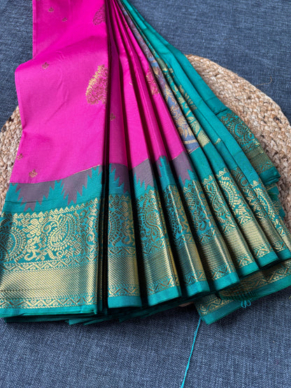 Semi Kanjivaram saree flat lay showing lightweight silk blend – regular wear Indian saree UK delivery