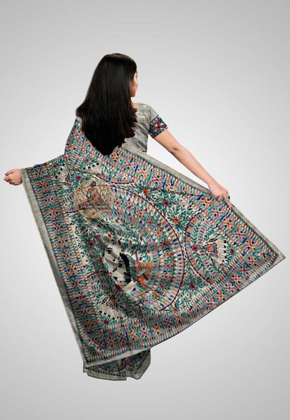 View Tussar Saree design – Rear angle showing traditional motifs