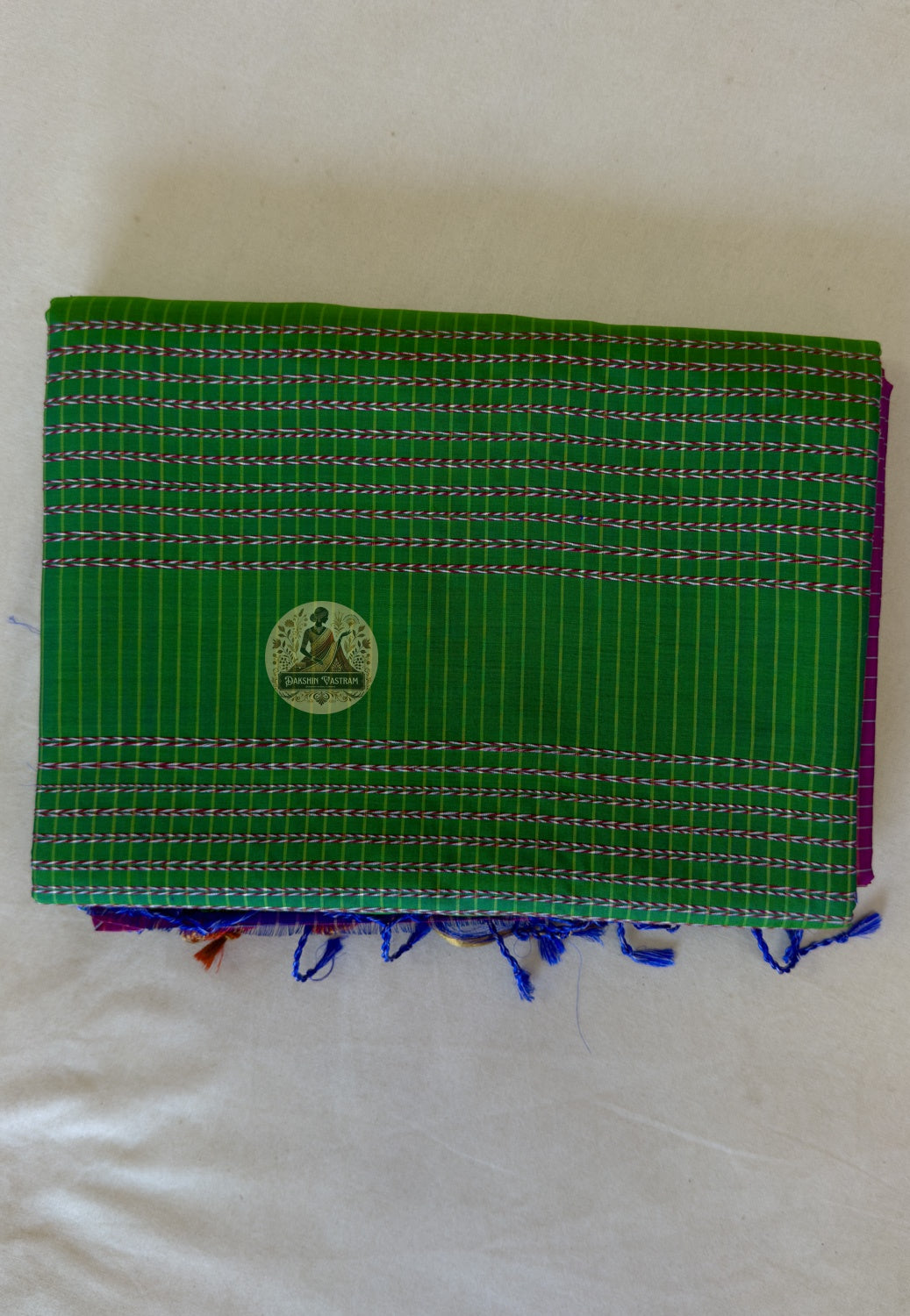 Folded Bishnupuri pure katan silk saree – rich natural silk lustre deepening with age, handwoven Bengal heritage artisan saree by Dakshin Vastram, ships to India, UK, USA and EU