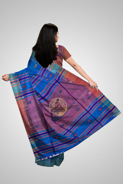 Buy Handloom Tussar Silk Saree – Rear angle with elegant drape