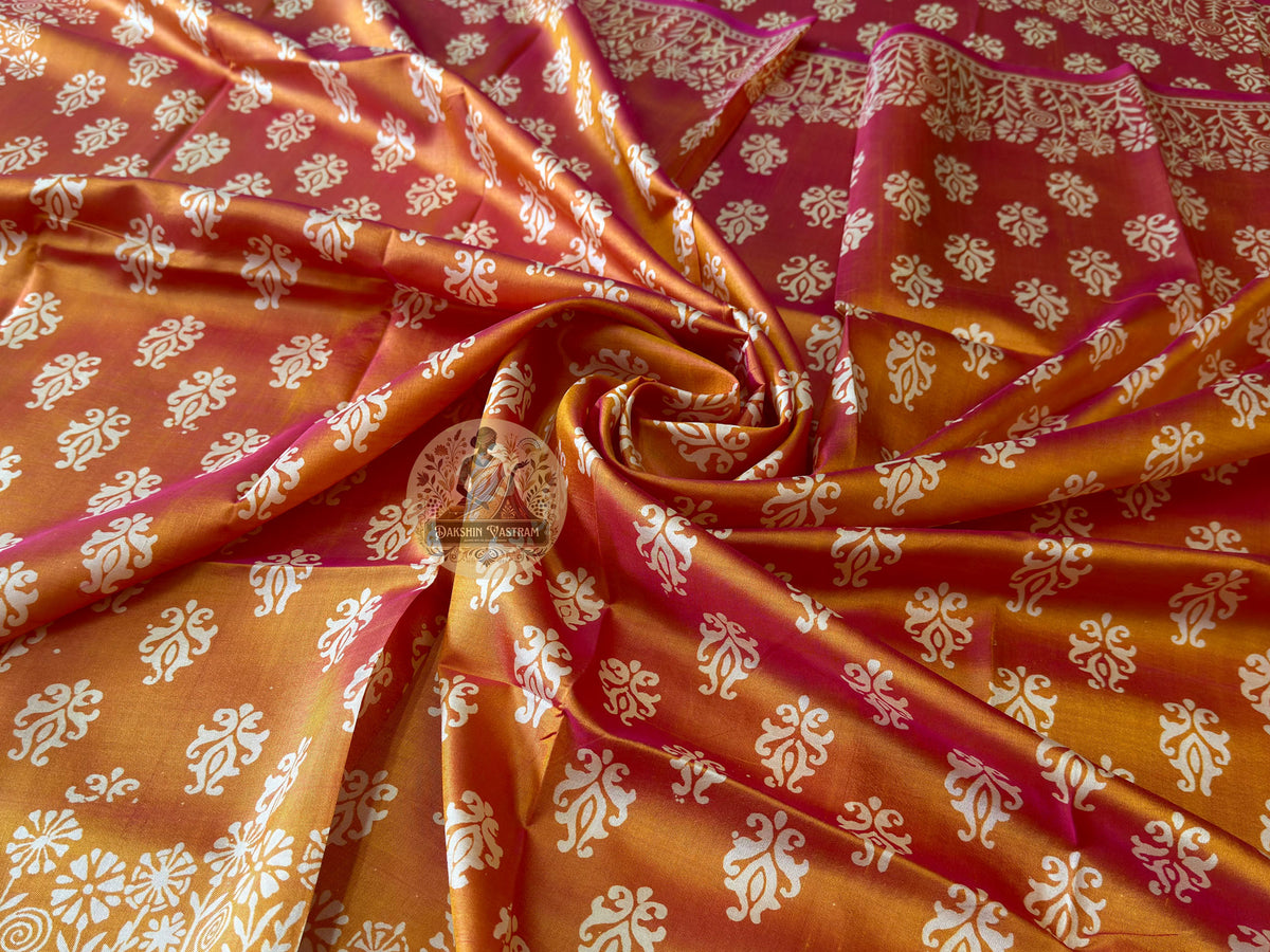 Bishnupur Silk Block Print Saree pallu detail – folk art heritage weave available in India, UK, USA and Europe | Dakshin Vastram
