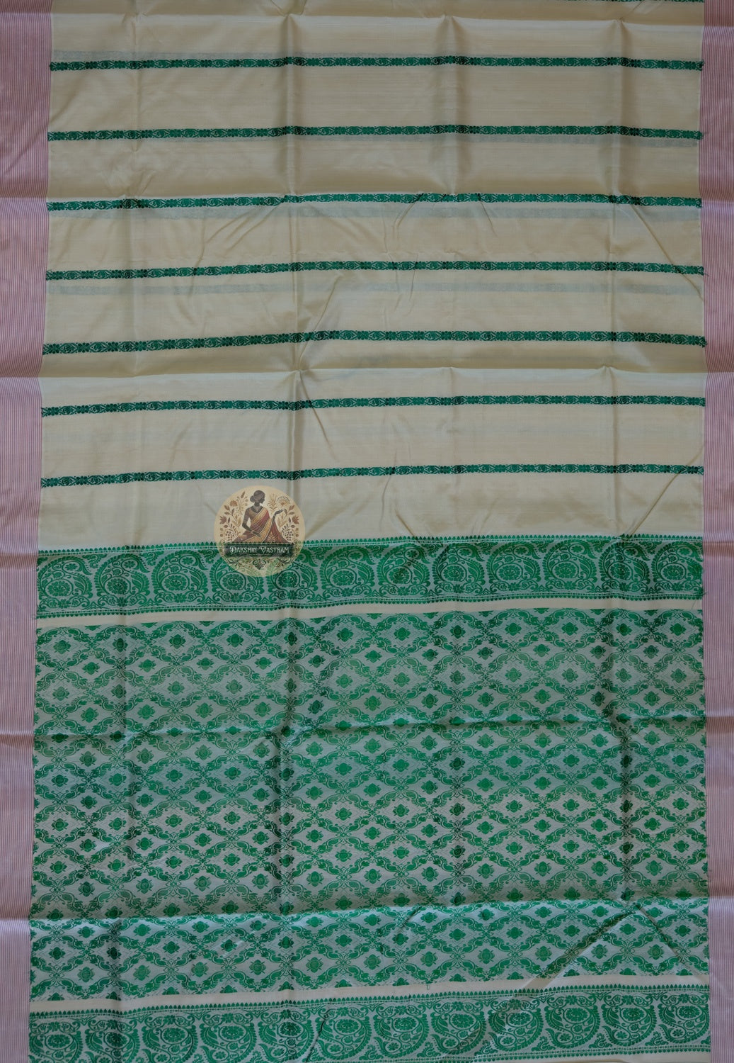 Autumn wedding guest in Jharkhand Tussar silk saree — natural gold woven-in border drape for October and November wedding season, Dakshin Vastram UK