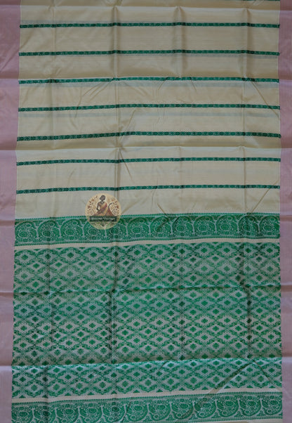 Autumn wedding guest in Jharkhand Tussar silk saree — natural gold woven-in border drape for October and November wedding season, Dakshin Vastram UK
