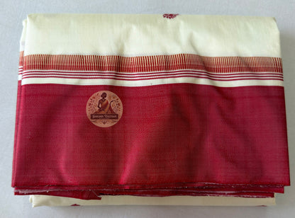 Folded Bishnupur Garad pure ivory mulberry silk saree – natural undyed glow of Bengal's most beloved auspicious handloom, ethically sourced by Dakshin Vastram, ships to India, UK, USA and EU