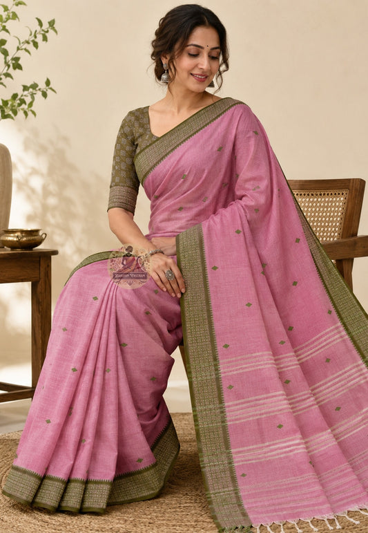 Side view of breathable pure cotton saree showing elegant drape and lightweight fall