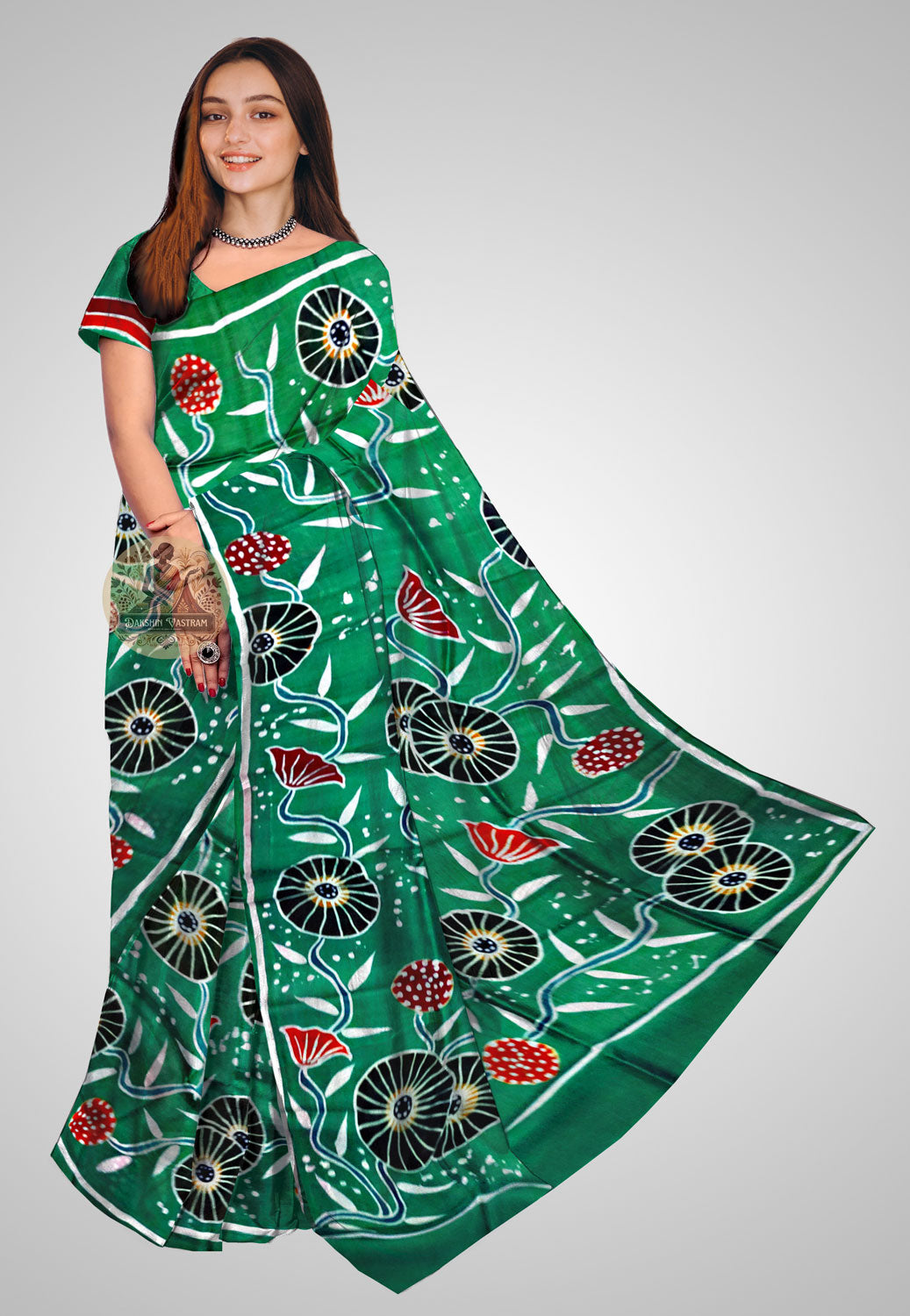 Shop Handwoven Pure Silk Saree – Front display with traditional motifs