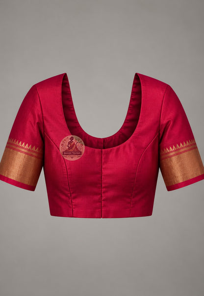 Matching blouse piece included with Bishnupur Katan silk artisan handloom saree, pre-matched and handwoven in West Bengal